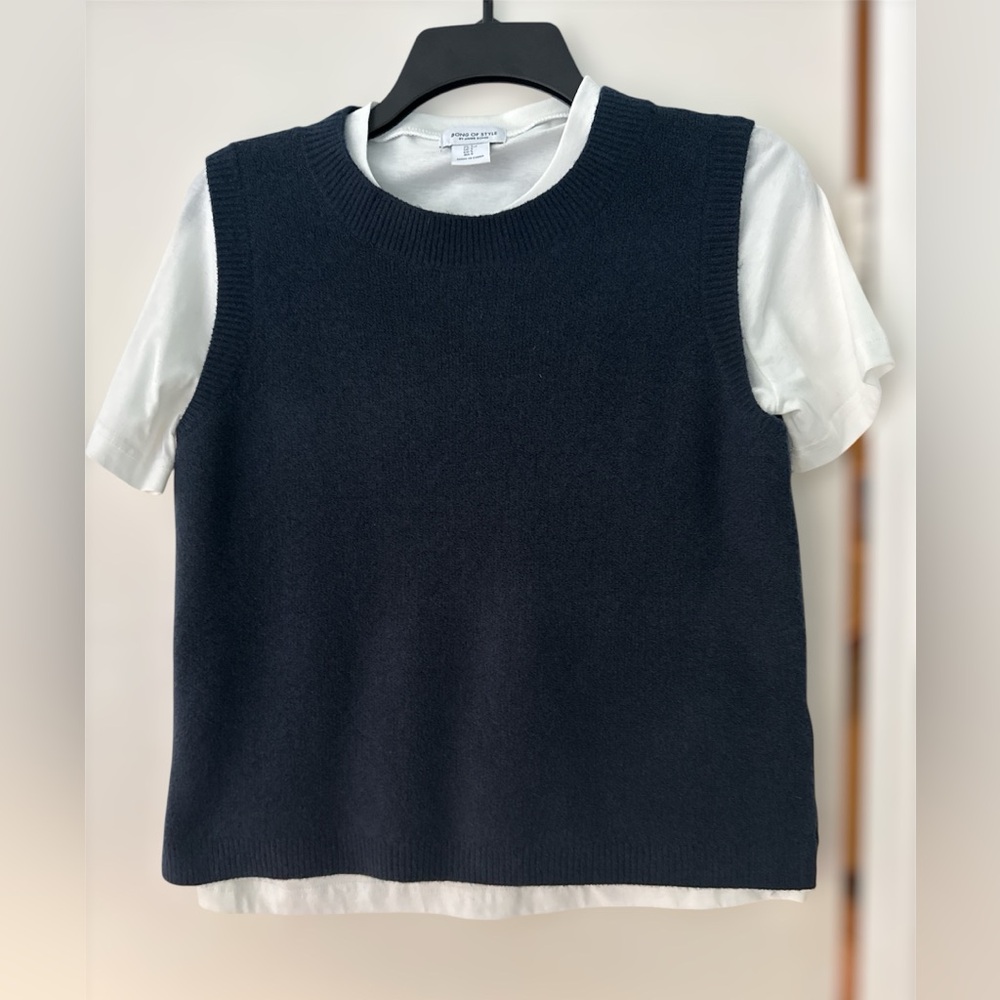Song of Style Women’s Navy Blue Sleeveless Sweater with white t shirt